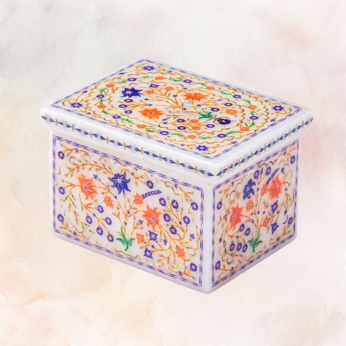 Flower Designed Marble Jewellery Box